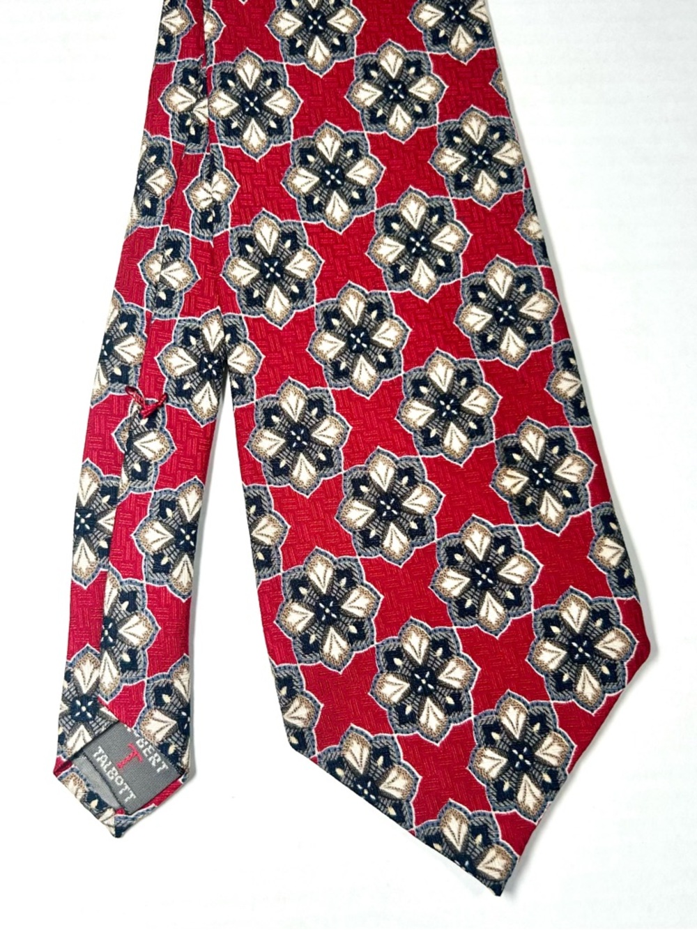 3/$30 SALE Robert Talbott Silk Neck Tie geometric medallion print red